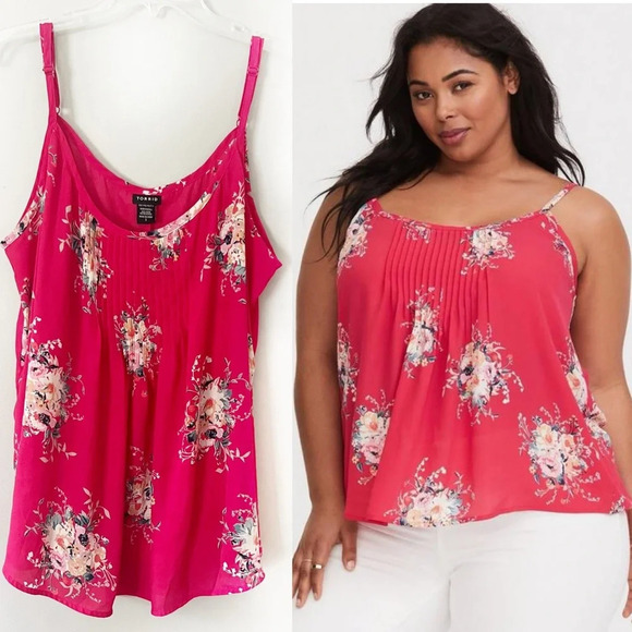 Torrid Sophie Raspberry Pintuck Georgette Swing Cami Tank Top Floral 3X Dress - Picture 11 of 11